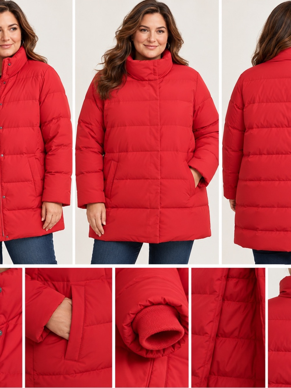 J Jill Down Puffer Coat Women's 1X Red Long Quilted Winter Jacket Plus Size